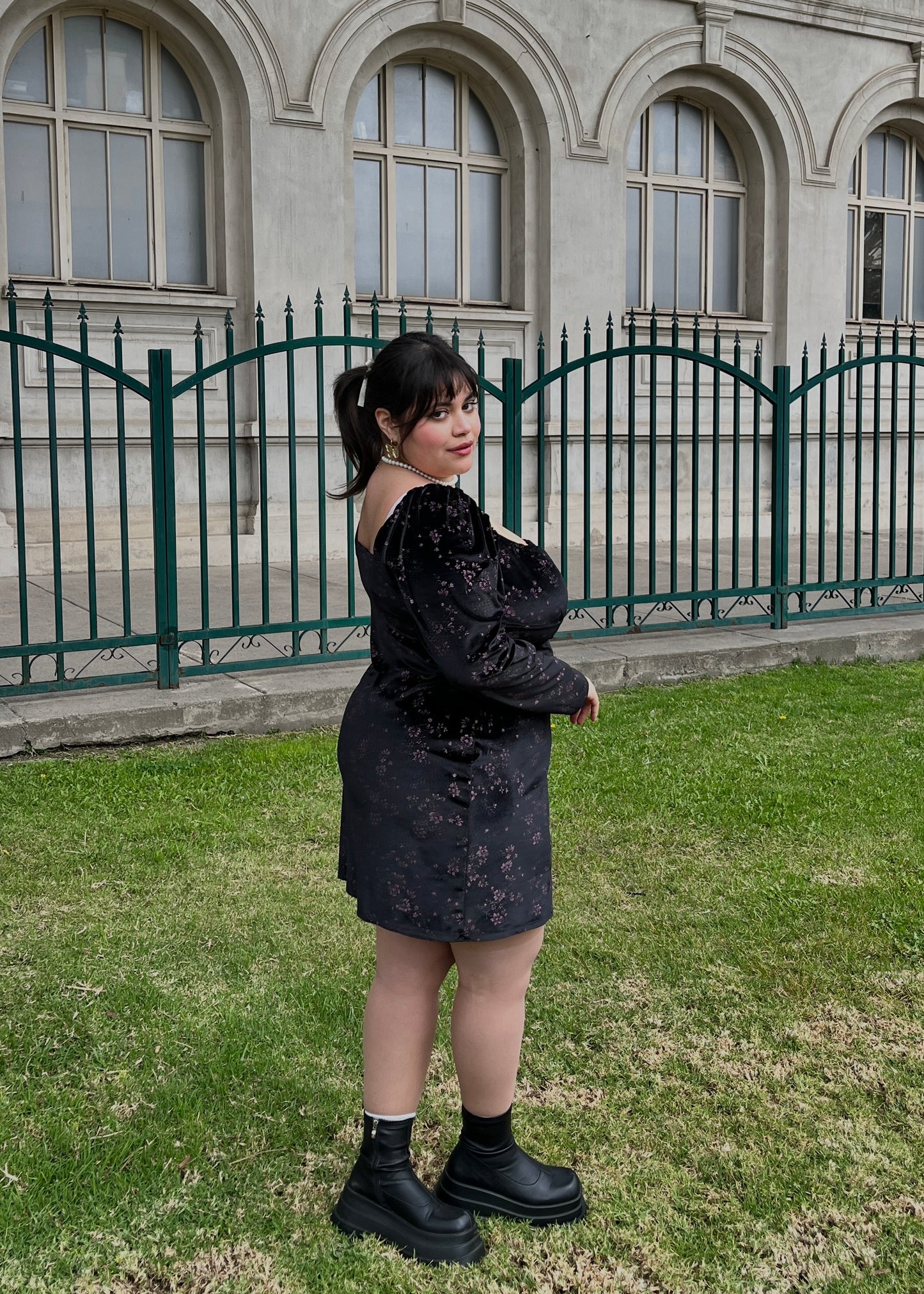 Vestido Merlina Manga Larga Negro Brillos (pre order)