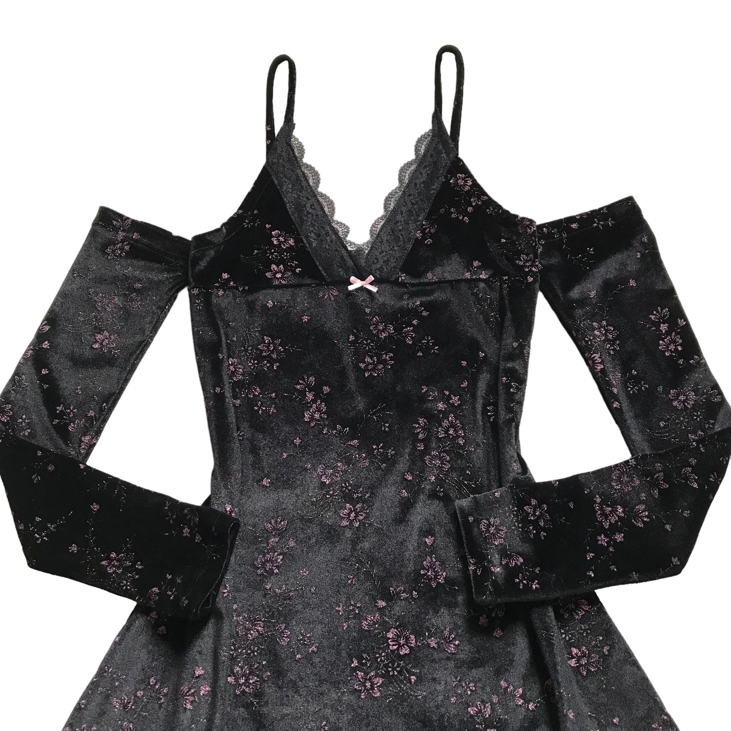 Vestido Débora Manga Larga Negro Flores Brillos (pre order)