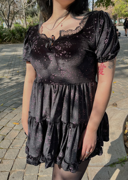 Vestido Victoria Negro Flores Brillos (pre order)