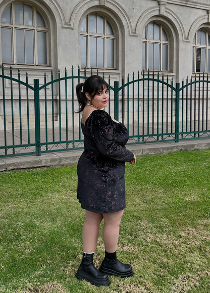 Vestido Merlina Manga Larga Negro Brillos (pre order)