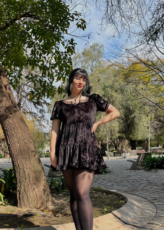 Vestido Victoria Negro Flores Brillos (pre order)