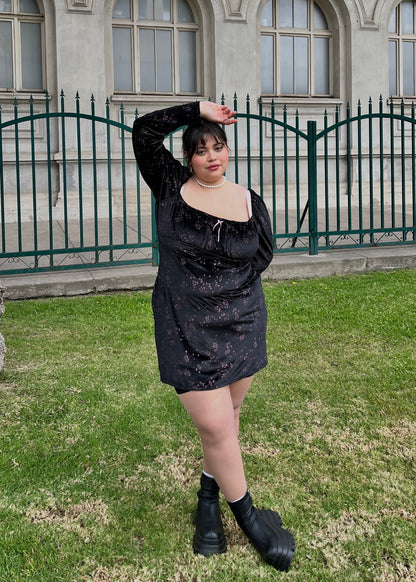 Vestido Merlina Manga Larga Negro Brillos (pre order)