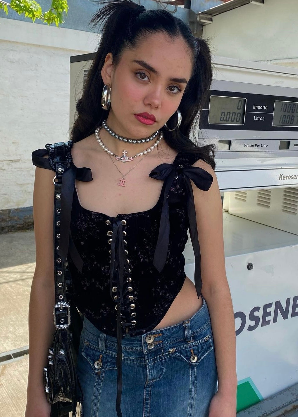 Corset Emily Negro Flores Brillos (pre order)