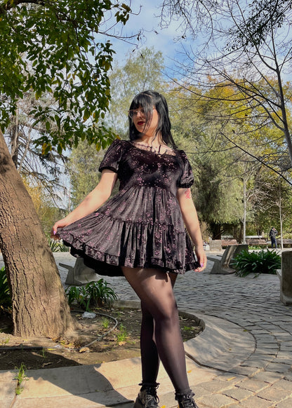 Vestido Victoria Negro Flores Brillos (pre order)