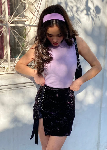 Falda Twice Negra Flores Brillos (pre order)