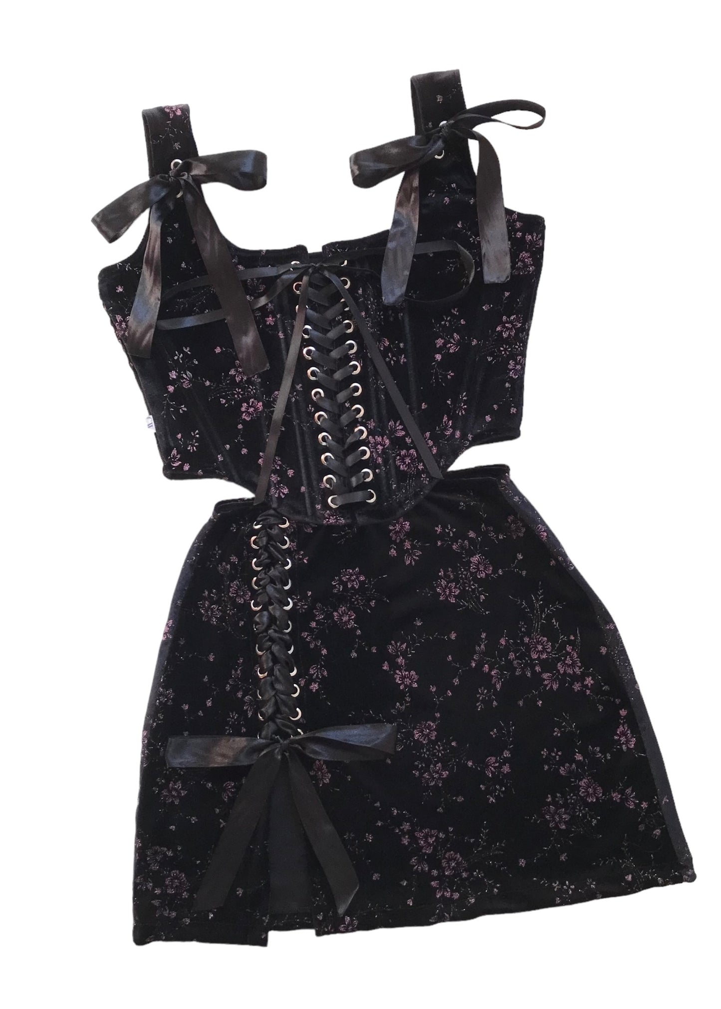 Conjunto Twice Negro Flores Brillos (pre order)