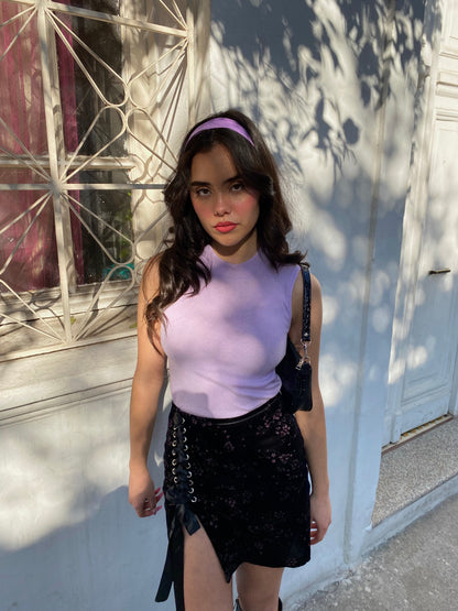 Falda Twice Negra Flores Brillos (pre order)