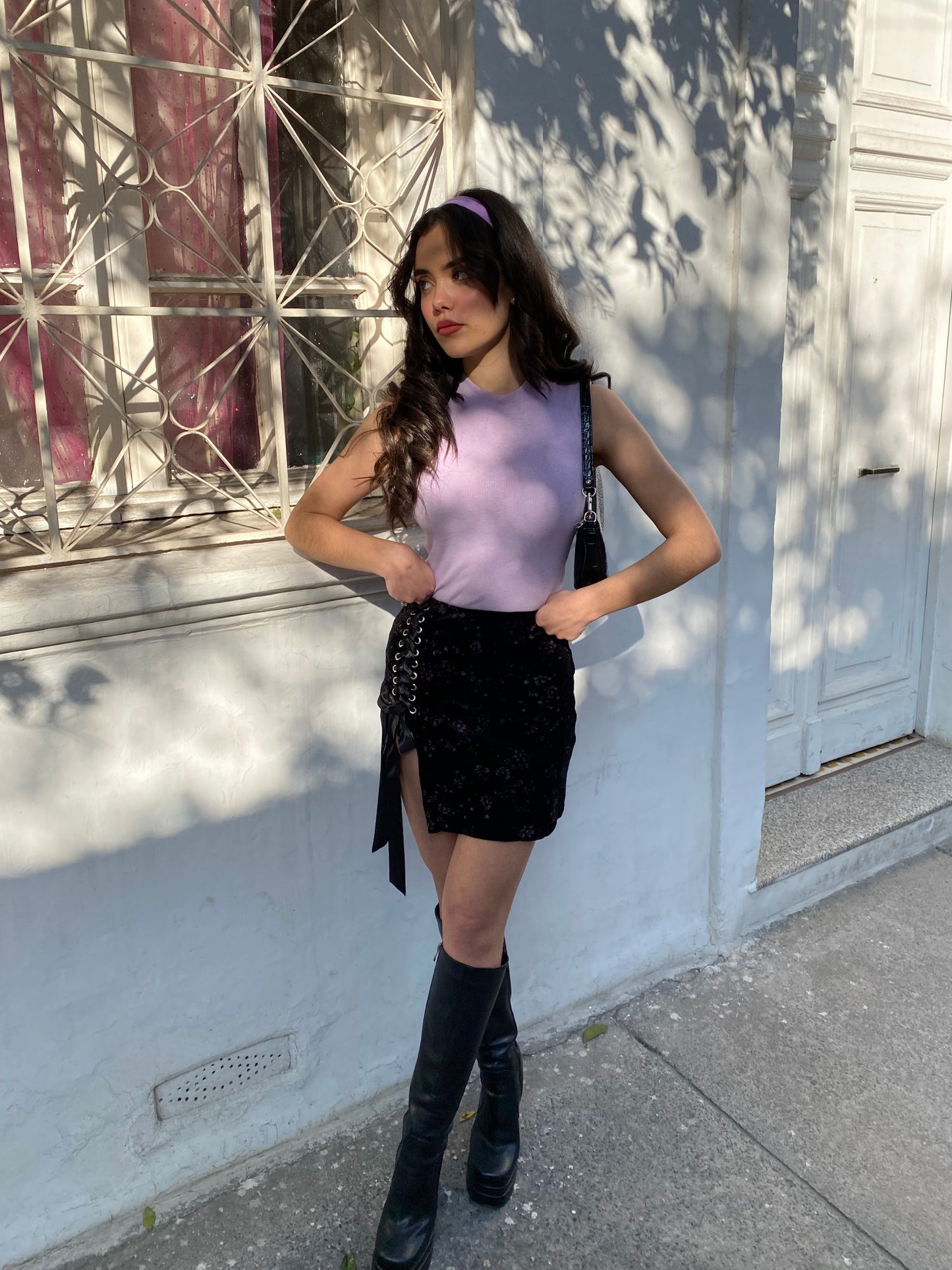 Falda Twice Negra Flores Brillos (pre order)