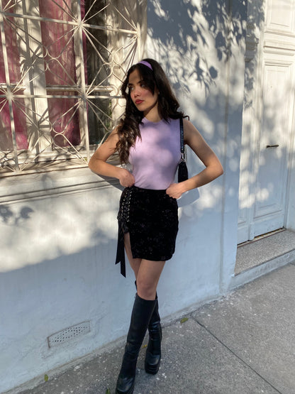 Falda Twice Negra Flores Brillos (pre order)