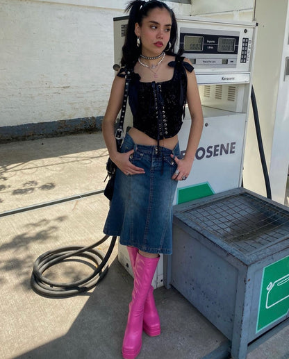 Corset Emily Negro Flores Brillos (pre order)